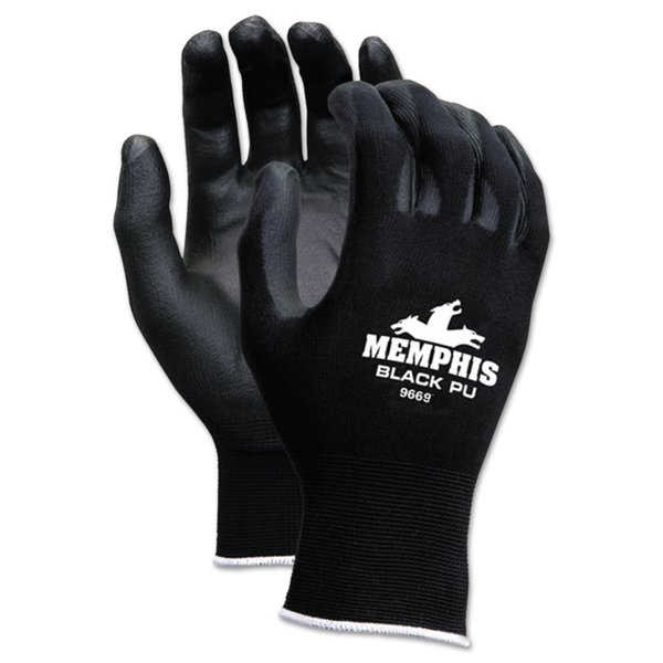Mcr Safety Economy PU Coated Work Gloves, Black, Large, 12PK 9669L